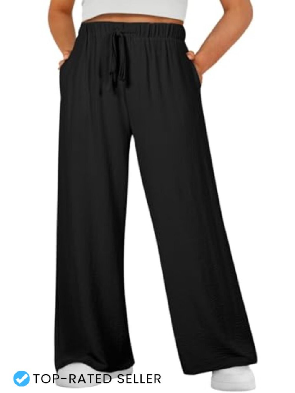 Plus Size Wide Leg Pants Elastic High Waist Drawstring Casual
